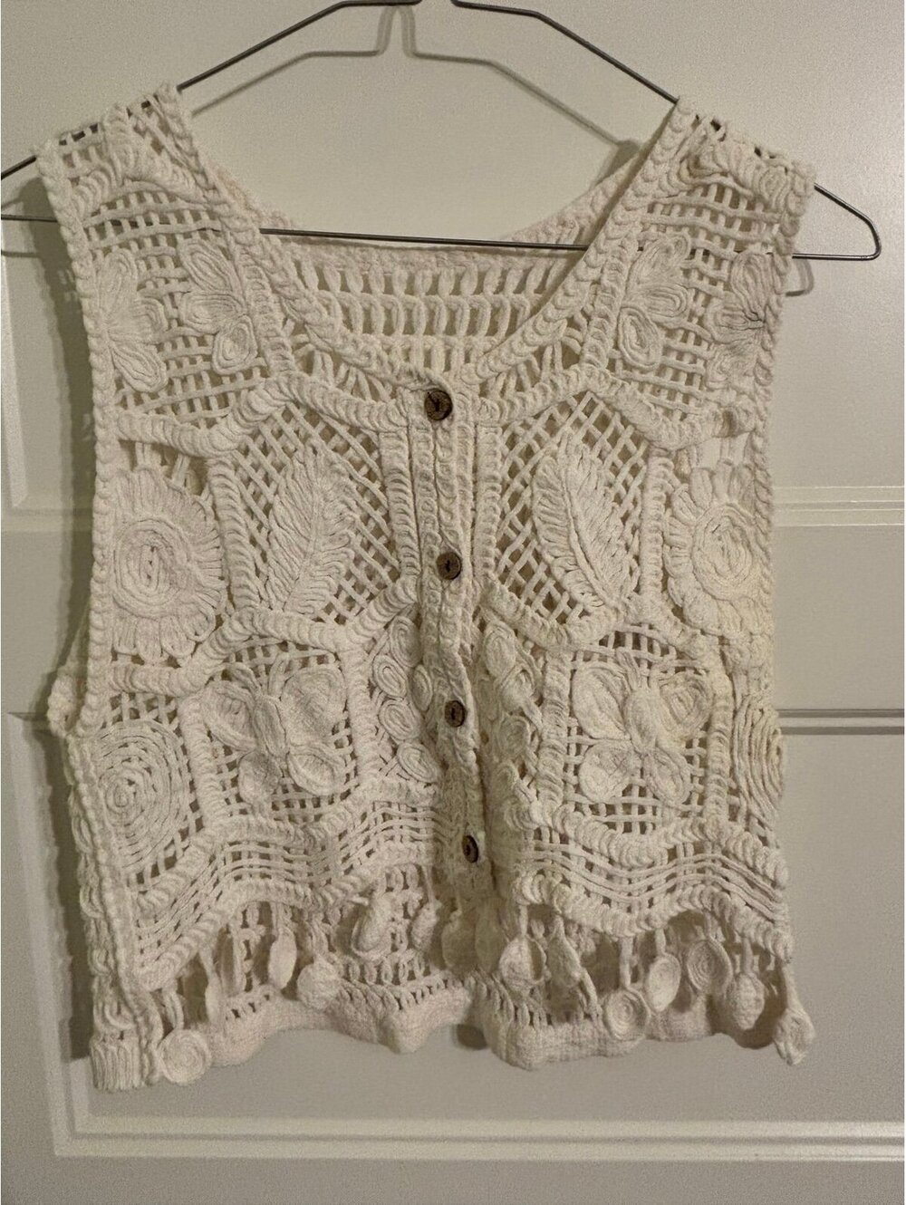 Boho Girl White crochet vest -  Size M